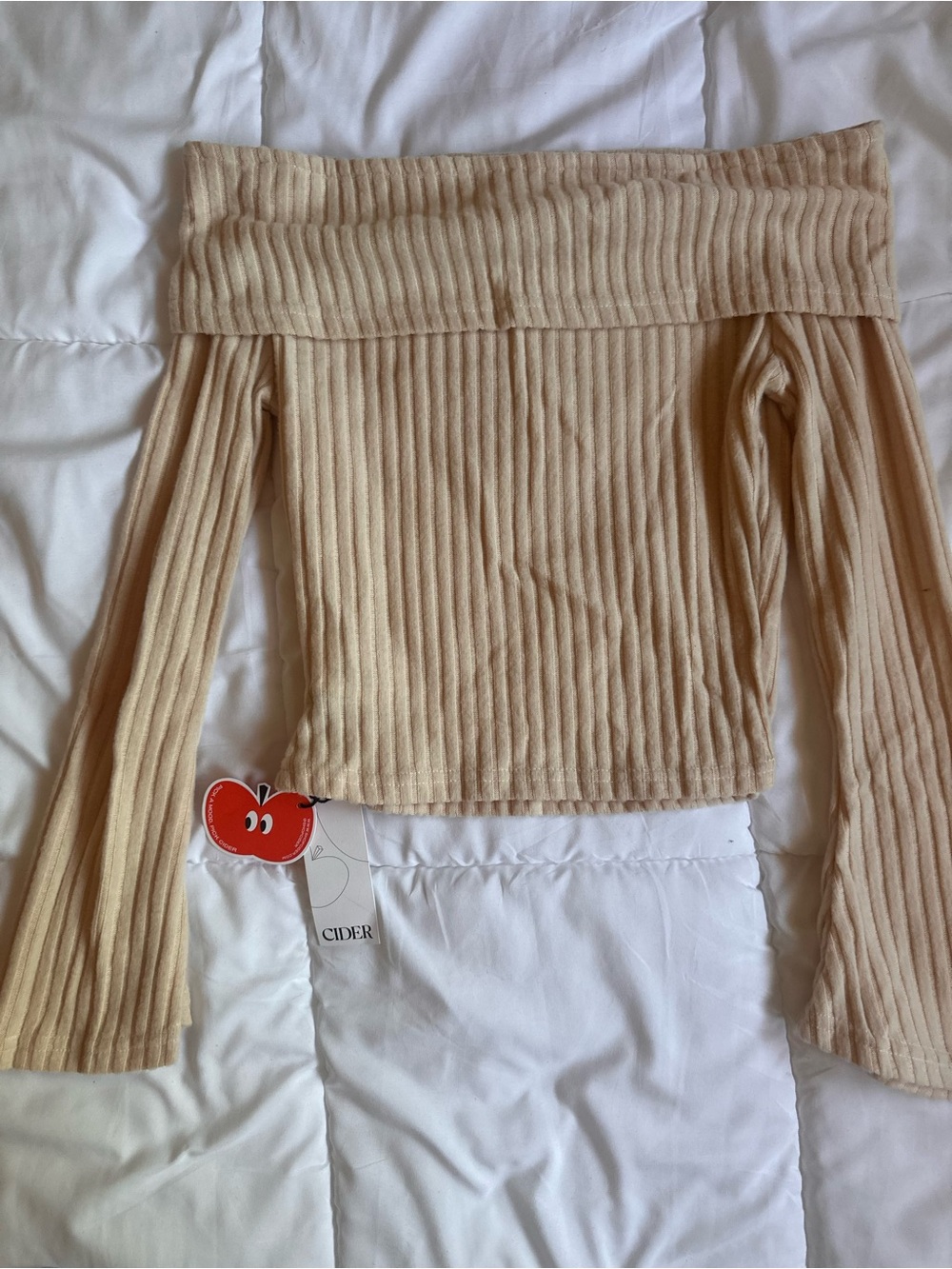 Cider Ribbed Off-Shoulder Tan Top - Picture 4 of 4